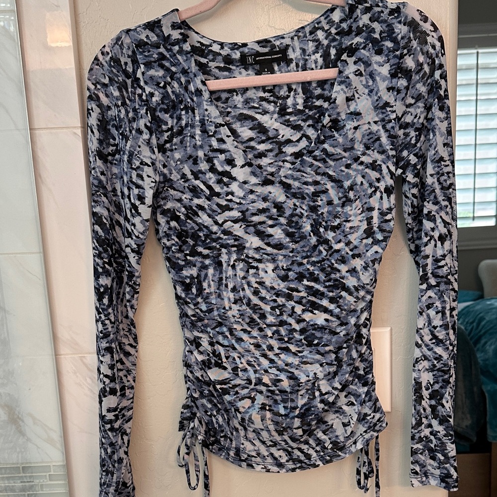 INC International Concepts Abstract Blue Long Sleeve Top